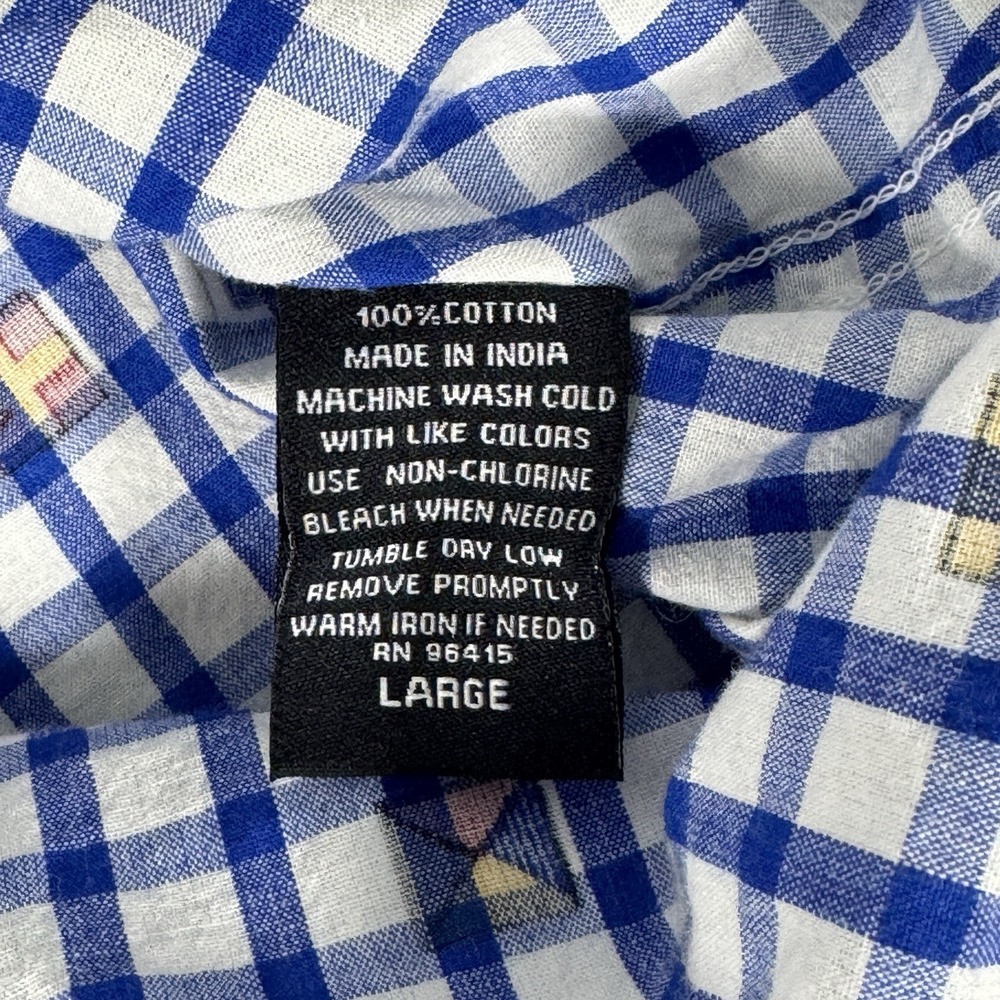 Artistry In Motion Gingham Button Down LS Shirt Blue Flags Print Mens L - Picture 6 of 9